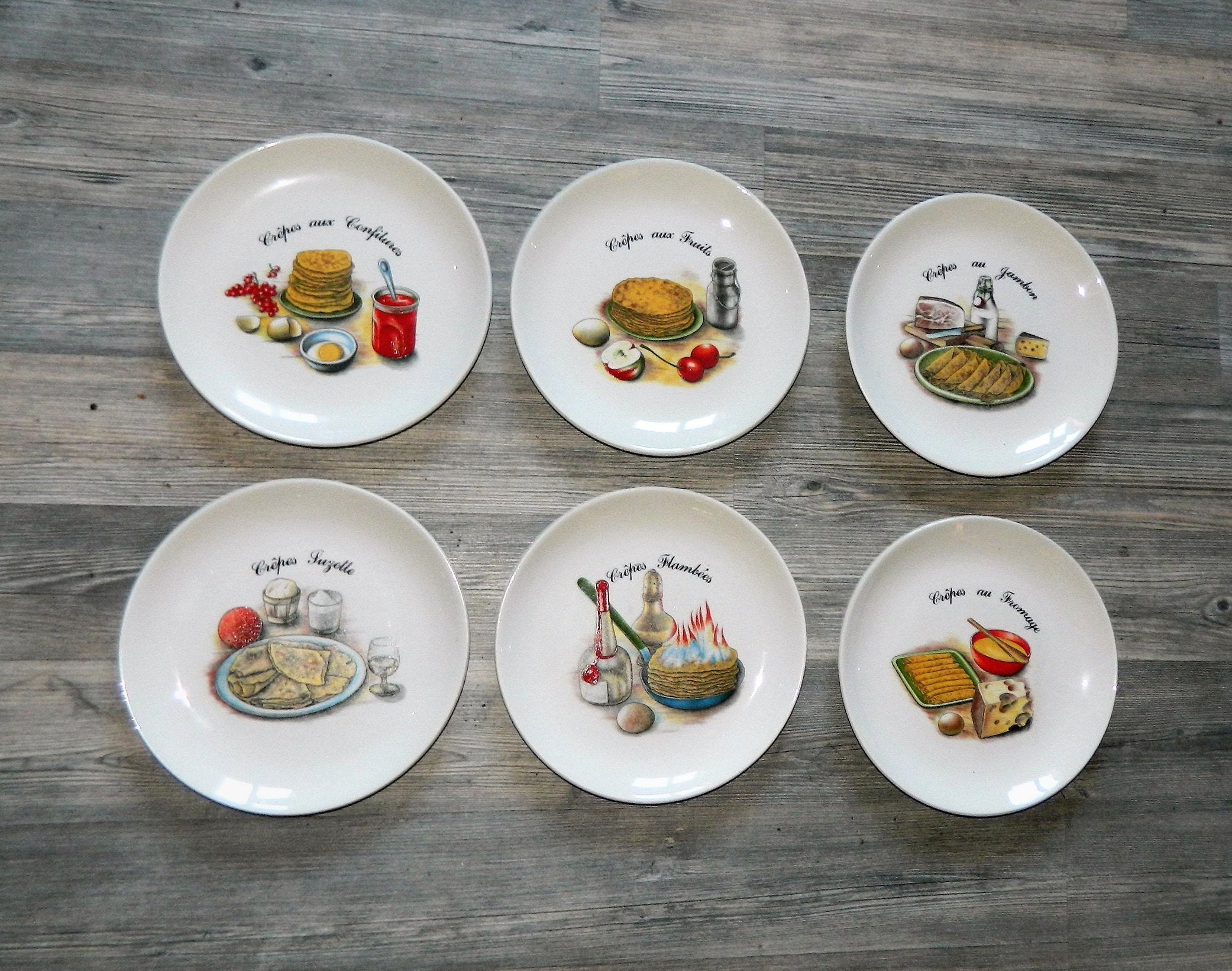 Six 6 Petites Assiettes Ronde à Dessert en Porcelaine La Crêpe Dans Tous Ses États Suzette Au Fromag