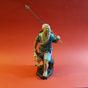 Sculpture,figurine,porcelaine,emaillée,Pecheur,Chinois,Vintage,Asie,260mm au plus haut