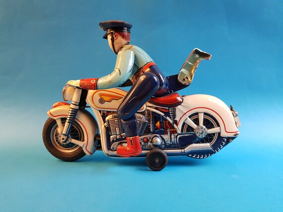Vintage Tinplate Motorcycle Police Toy, Moder Toys Japan - Etsy