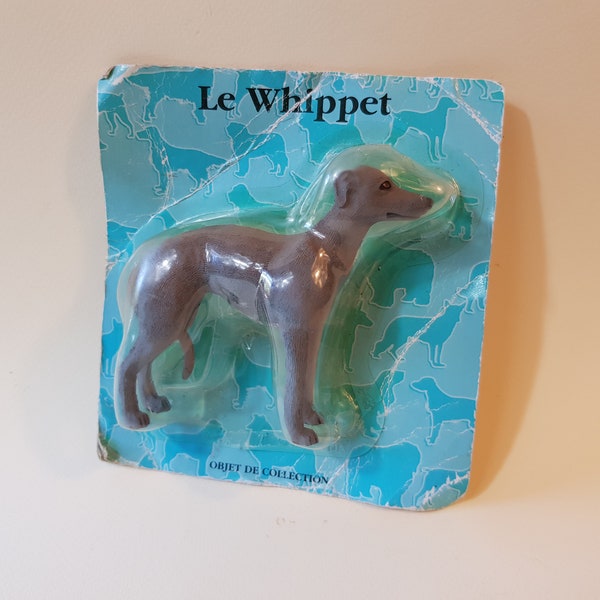 Figurine statue Lévrier Le Whippet 9x9Cm (taille figurine) en polyrésine gris dans son emballage carton blister d'origine