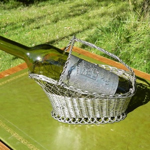 Porte bouteille,métal,argenté,tréssé,anse,vintage