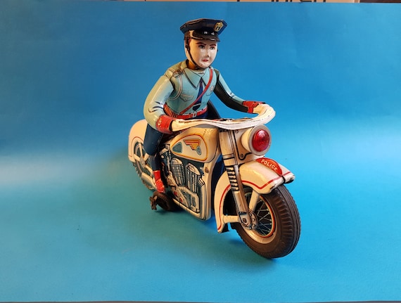 Vintage Tinplate Motorcycle Police Toy, Moder Toys Japan - Etsy