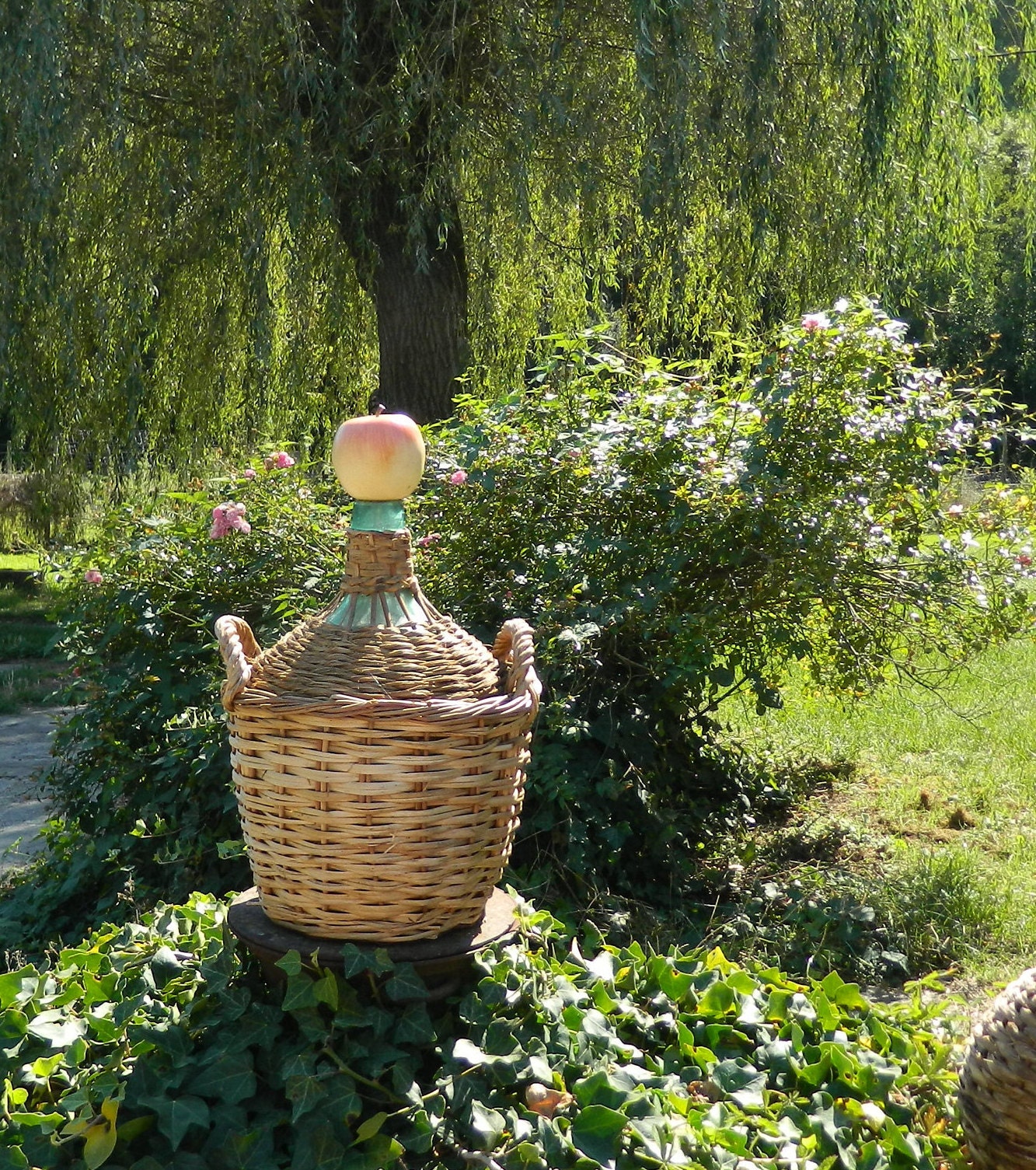 5 Litres Bouteille Dame Jeanne Marque Viresa en Verre et Osier Traditionnel Tréssé à La Main avec De