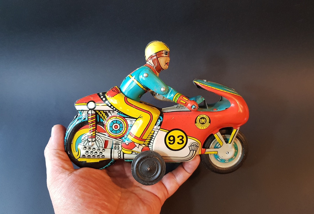 Jouet Ancien Moto Tôle Friction Linemar Japan Années 60 – Mécanique Vintage