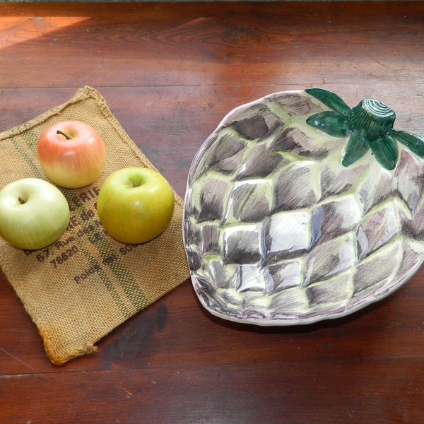 Coupe,saladier, à fruits en forme de demi,ananas,Céramique vernissée de grande taille Fait et peint main Piece unique 31,5x25x8Cm