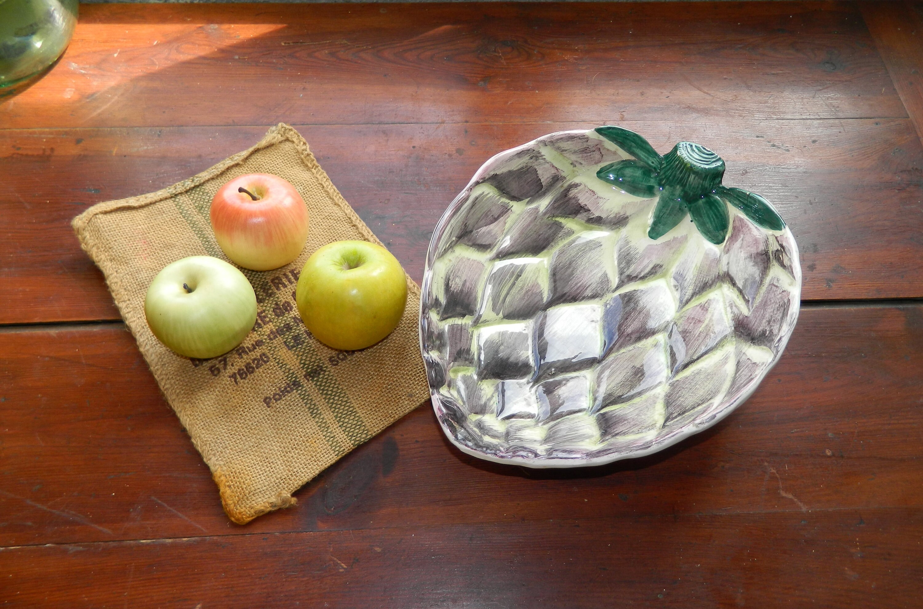 Coupe Saladier à Fruits en Forme de Demi Ananas Céramique Vernissée Grande Taille Fait et Peint Main