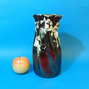 Vase,Cyclope,Annecy,Fat lava, noir torsadé brillant coulure blanche, Tuerkis par,Charles Carte, 60s/70s, Emmaux des Lacers, 240 x 120 mm, 1,1Kg