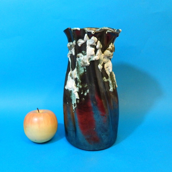 Vase,Cyclope,Annecy,Fat lava,noir torsadé brillant coulure blanche turquoise par,Charles Cart,dans les années 60s/70s Emmaux des Glaciers