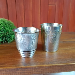 Lot,2,gobelets,métal argent,poinçons,Art déco,baptéme,communion,naissance,
