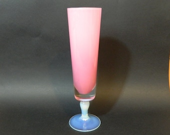Grand,soliflore,vase,Murano,opaline,rose et transparent pied couleur bleuté anis lourd et solide Hauteur 260mm Diametre 80mm socle