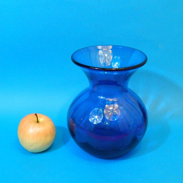 Vase boule evasée bleu Cobalt cristal  France soufflé bouche fait main  art déco/retro 19x13Cm