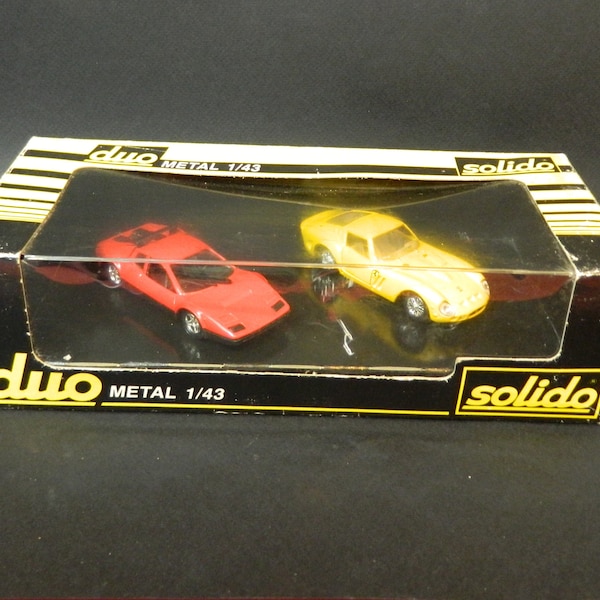 1:43,Coffret,Duo,2,Ferrari,BB & 250 GTO,Le Mans,1963,ouvrants,Solido,emballage d'origine boite état d'usage,Collection