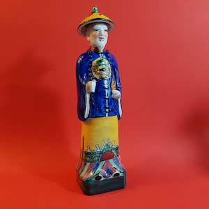 Statue,sculpture,ceramique,porcelaine,émaillée,Dignitaire,Empereur,Chinois,Dynastie,Qing,Asie,signé,tampon,270x60mm