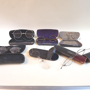 Antike Pince Nez Brillen Lot, Metall & Holz Rahmen, verschiedene Formen (6 Paar)