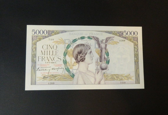 希少な 1939 年フランス 5000 フラン紙幣: ヴィクトワール、タイプ