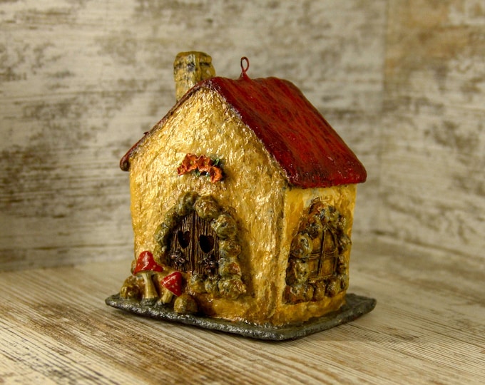Paper Mache House Ornament Hanging Cardboard Craft House Etsy