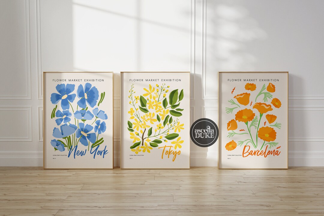 City Flower Market Printable, Set of 3, Gallery Art, Botanical Wall Art ...