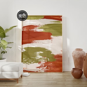 Olive & Terracotta Abstract Art | Horizontal Brush Strokes Wall Art, Modern Art, Colorful Art, Contemporary Art, Living Room, Office Art