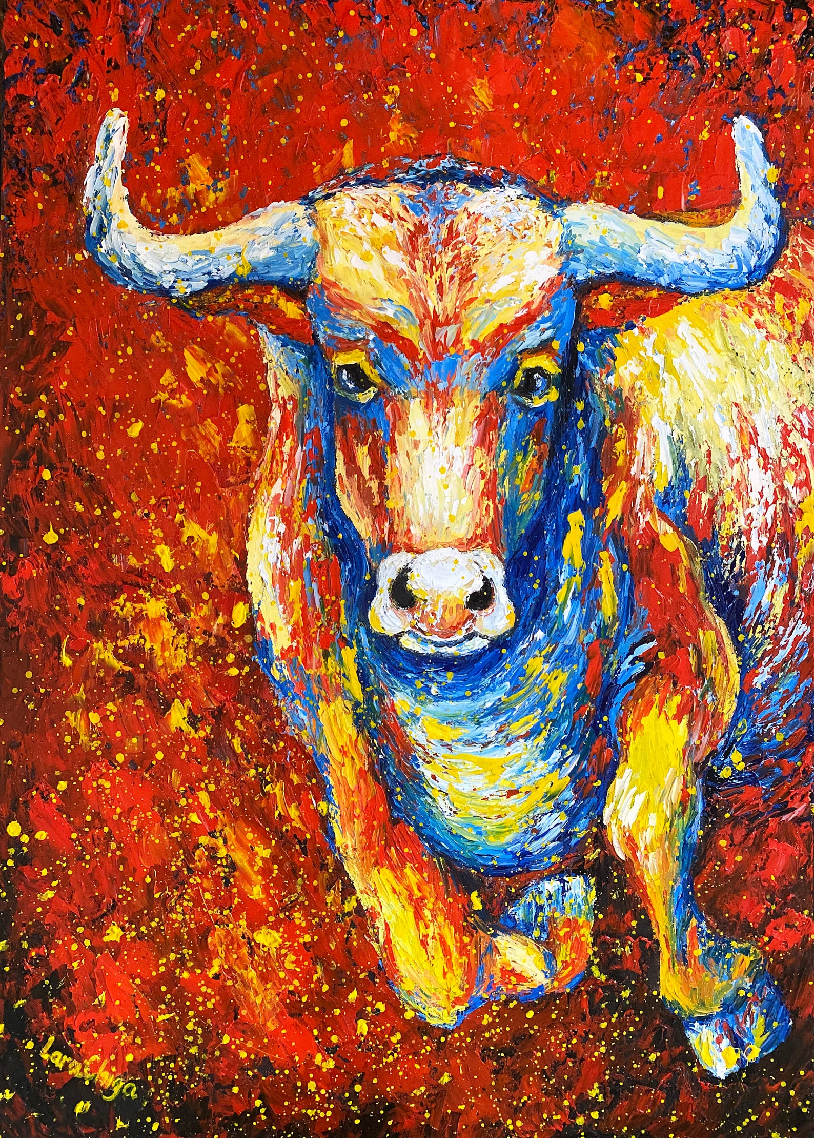 Sold Bull Abstract Painting on Canvas Palette Knife Etsy