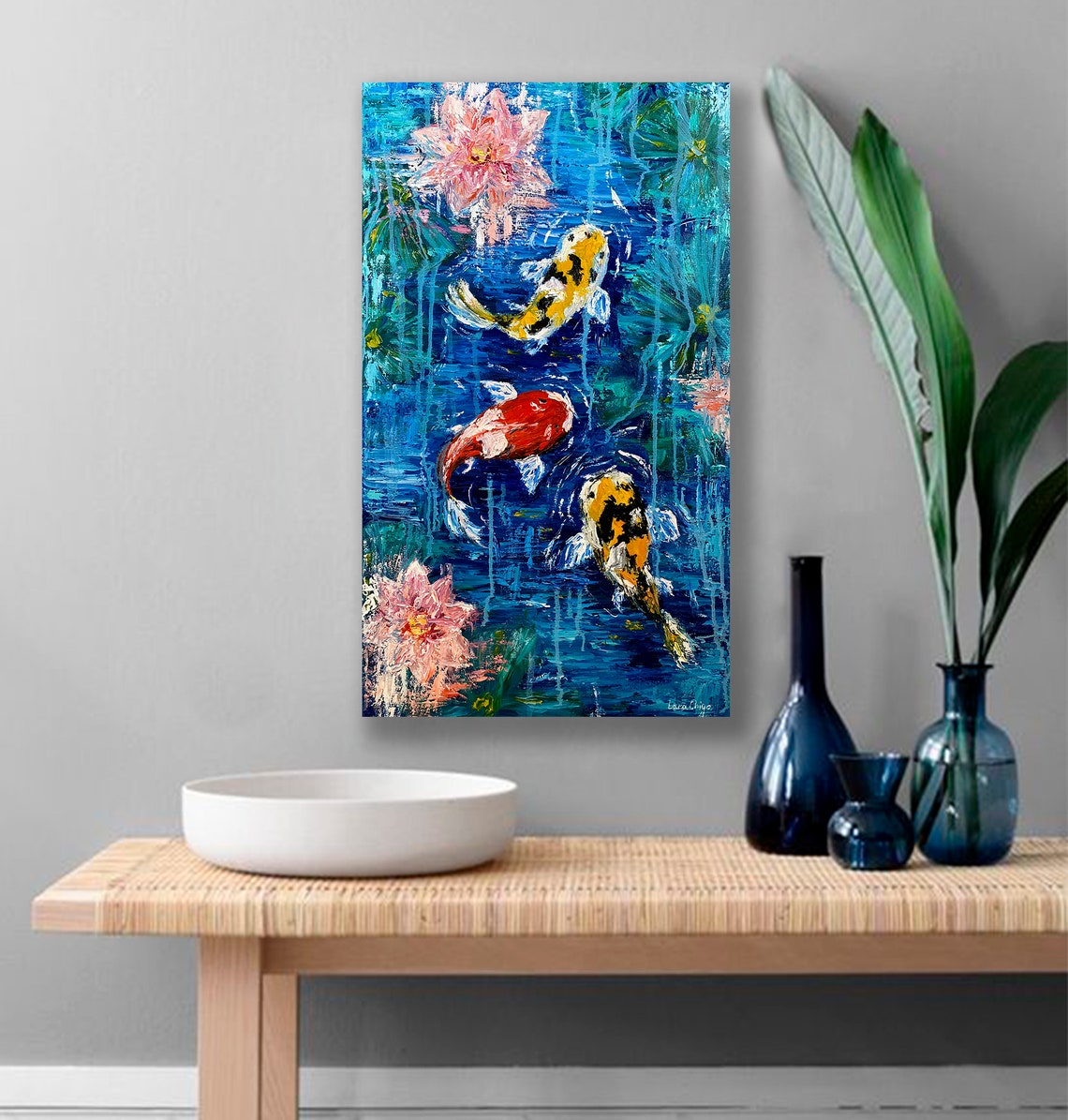 Original Oil On Canvas Modern Abstract Koi Fish Pond Painting Etsy