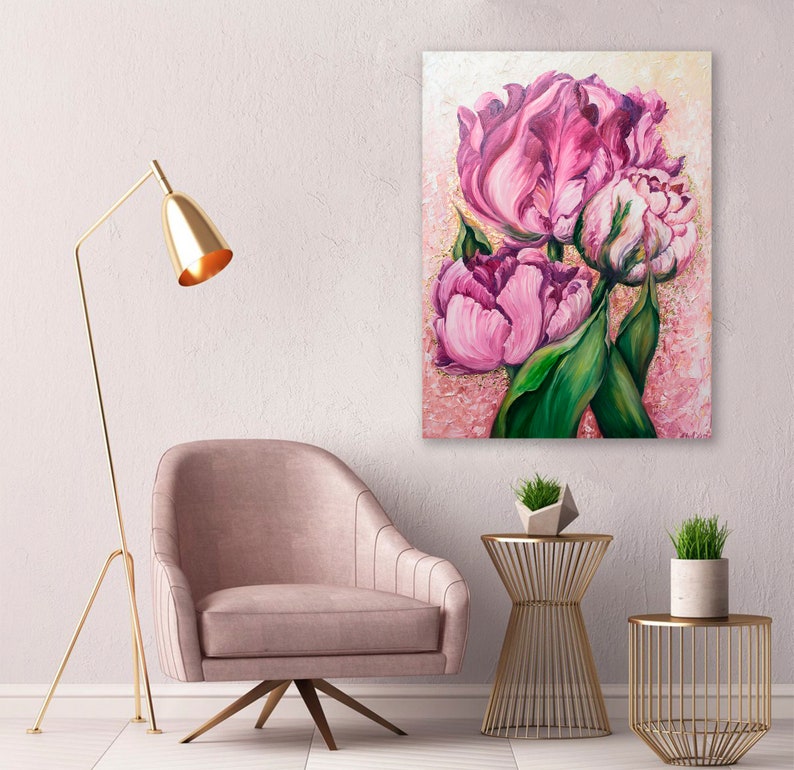 Wall Art Canvas Contemporary Rose Gold Floral Oil Painting Etsy
