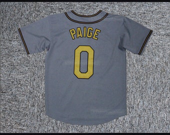 Retro Satchel Paige #0 Basebolltröjor Sydda Beige & Gula Anpassade Namn; Kansas Fans Jersey