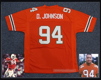 Rock D.Johnson # 94 Miami The Ballers Fußballtrikots D.Johnson Genähtes Jersey; Jugend / Männer jeder Größe Orange Benutzerdefinierter Name