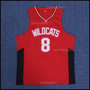 Movie Chad Danforth #8 East High School Basketball Jersey Team Wildcats Stitched;Red Custom Name;Youth/Adult Any Size