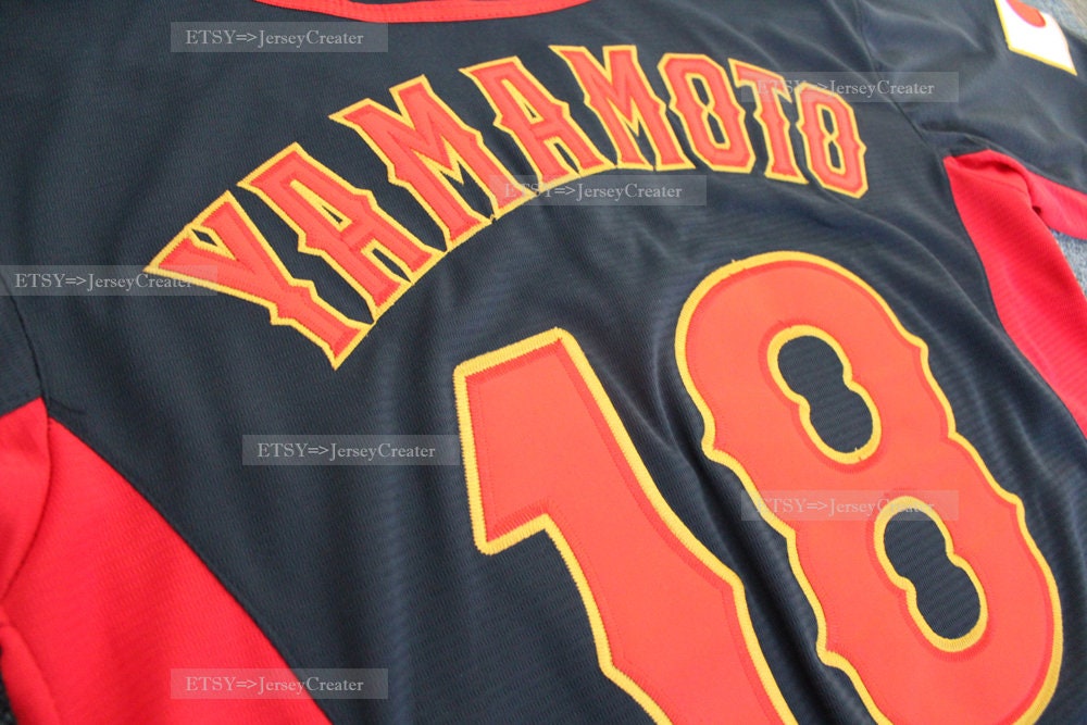 Vintage Yoshinobu Yamamoto #18 Team Japan Baseball Jersey Navy