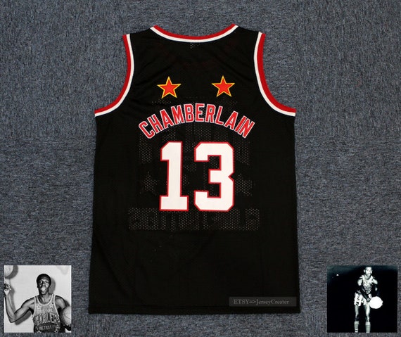 Homme #13 Wilt Chamberlain Harlem Globetrotters Basketball jerseys bleu cousu 