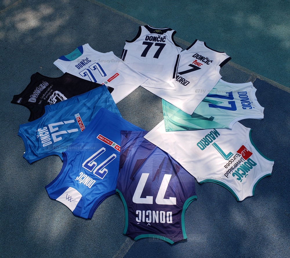 Zeldzame Doncic Dončić #7 Madrid #77 Slovenië basketbalshirtscollectie aangepaste namen; peuter/jeugd/kinderen/dames/heren elke maat