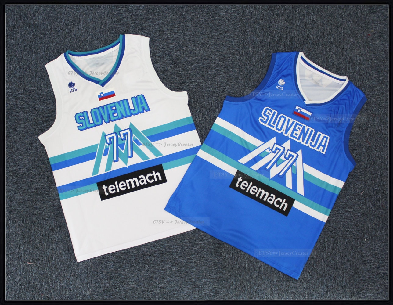 Throwback Doncic #77 Team Slovenija Basketball Jerseys White Top Sewn Custom Names;Any Size;Luka Jersey