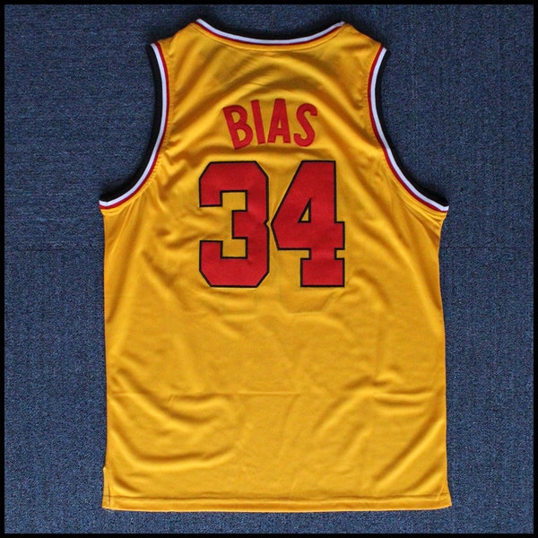 Maillot de basket-ball Len Bias # 34 des années 80 jaune et blanc; haut cousu; chandail Christain pour jeunes/enfants/adultes