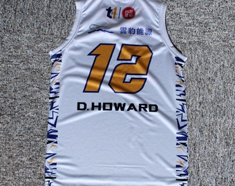 JerseyCreater Vintage D.Howard #12 Taiwan Taoyuan Basketball Jersey White&Black Custom Personlization;Youth/Adult Size