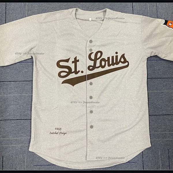 1953 Satchel Paige # 29 St. Louis Baseball Jerseys Cousu Hommes Femmes Jeunes Enfants Taille Gris