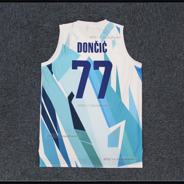 White Doncic #77 Slovenia Basketball Jerseys Diamond Edition;Slovenija Europe Jerseys;Custom Names;Doncic Slovenija Throwback By Hands