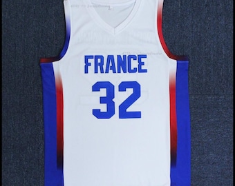 Koszulka koszykarska Wembanyama #32 Team France w kolorze białym; szyta na górze; rozmiar młodzieżowy/dziecięcy/dorosły