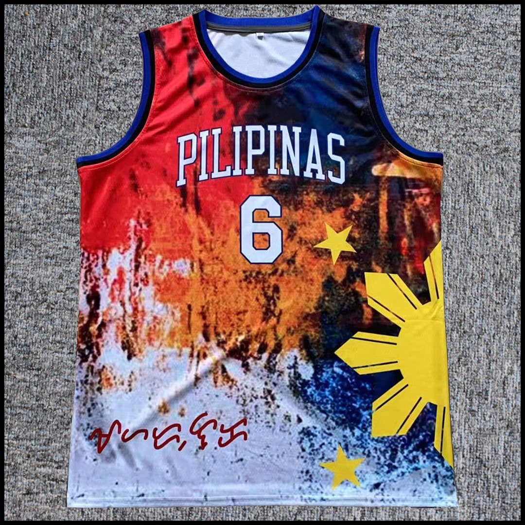 JerseyCreater Basic Jordan Clarkson #6 Team Pilipinas Philippines Basketball Jersey White Blue;All Sewn;Custom Names;Youth/Kids/Adult Size