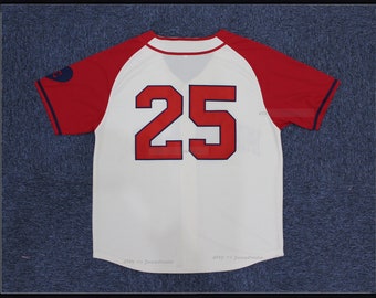 1942 Satchel Paige #25 Basebolltröjor Sydda Beige & Röda Anpassade Namn; Throwback-tröja