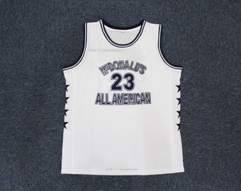 Camiseta de baloncesto All American de Michael #23 de 1980, con nombre personalizado cosido, blanca y azul; tallas para jóvenes y adultos (cualquier talla)