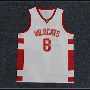 Throwback Chad Danforth #8 East High School Basketball Jersey Wildcats Top Sewn White;Custom Names;Youth/Kids/Adult Size