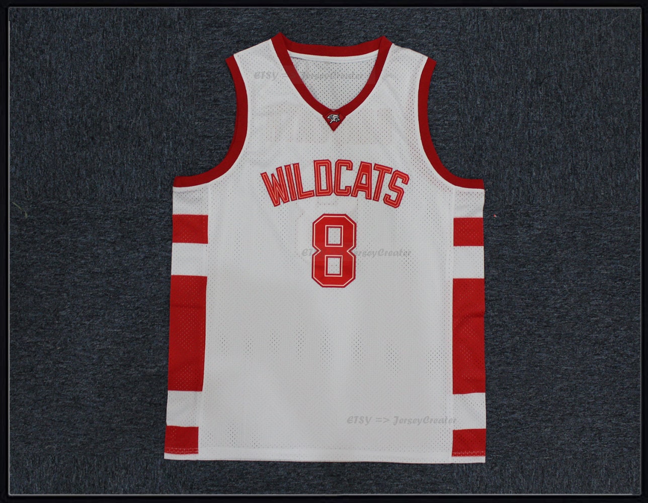 JerseyCreater Throwback Chad Danforth #8 East High School Basketball Jersey Wildcats Top Sewn White;Custom Names;Youth/Kids/Adult Size