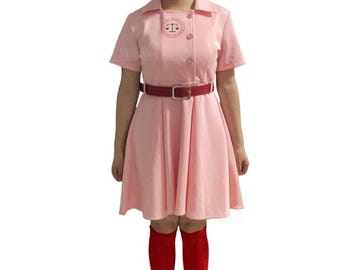 Disfraz de Peaches de la ciudad de Rockford para mujer y niña, con sombrero, vestido, cinturón y calcetines, conjunto de cosplay de League of Their Own; talla para niños pequeños, jóvenes y adultos.