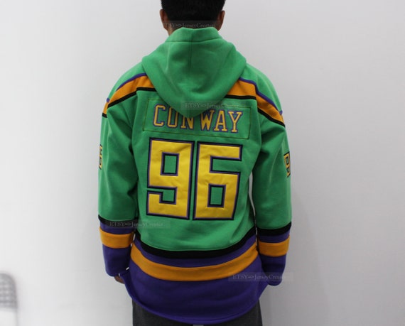 Your Team Conway #96 Mens Mighty Ducks Hoodie Custom Ice Hockey Jersey Green S