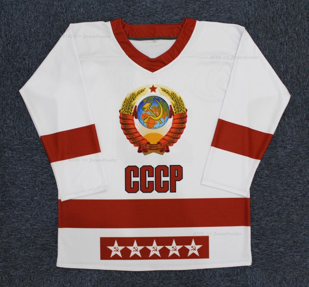 ウェア  CCCP USSR Soccer Jersey White Red Throwback 1980 Vladislav Tretiak #20 Team CCCP USSR Russia Hockey