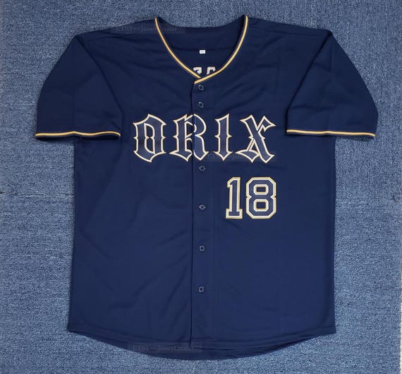 Vintage Yamamoto #18 Orix Baseball Jersey Navy Stitched;custom