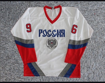 Throwback 1998 Pavel Bure # 96 Equipo Rusia Hockey Jersey Top cosido; Tamaño para jóvenes / adultos; Personalizado Cualquier nombre