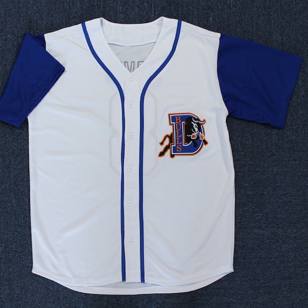 Rare Bull Durham Crash Davis #8 Ebby 'Nuke' LaLoosh #37 Baseball Jerseys White Blue Sleeve;Hand Made Stitched;Custom Names;Movie;Any Size