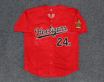 Gold 24K Baseball Jersey, Custom Name Number, Black Red Pinstripe