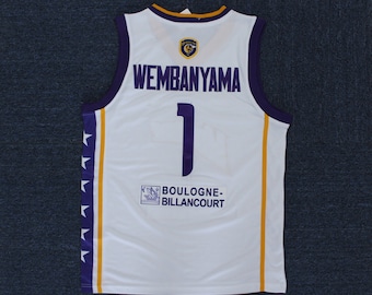Koszulka Retro Wembanyama #1 France Basketball Jersey w kolorze białym/niebieskim/fioletowym; góra szyta; koszulka prezentowa dla młodzieży/dzieci/dorosłych